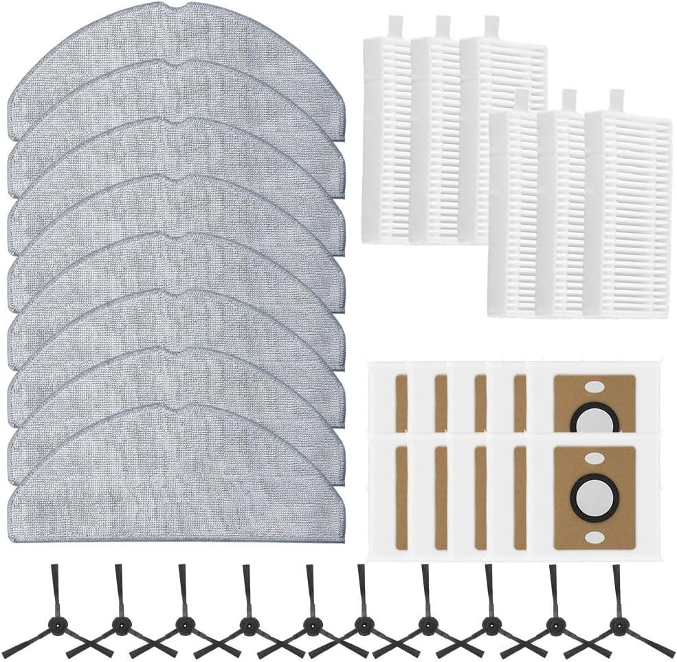 Vacuum Robot Replacement Parts Set Including Side Brushes Mop Pads HEPA Collection Bags for ILIFE A30 Self Emptying Robotic Vacuum Accessories(32PCS)