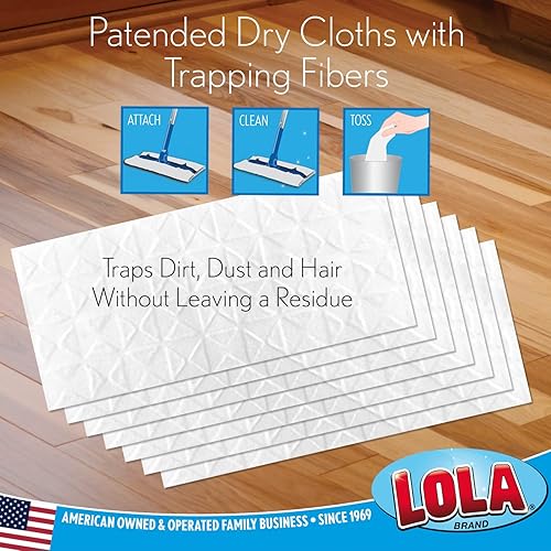 Miniatura 4 de LOLA El kit de inicio de mopa de piso húmedo y seco incluye 1 trapeador, 7 paños secos, 3 paños húmedos, mango a presión que se monta a 48 pulgadas