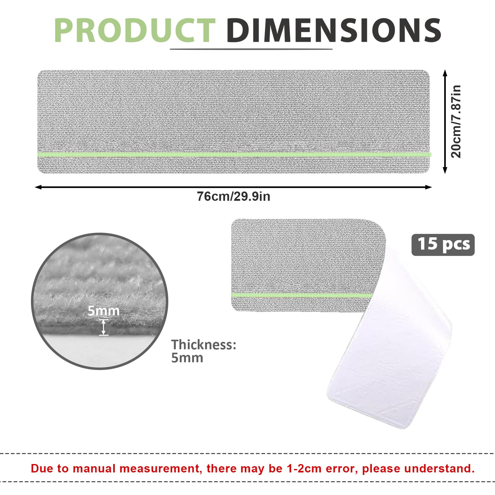 15 Stück Treppenmatten mit Glow in Dark Streifen, 76cm x 20cm Stufenmatten Selbstklebend Innen, Antirutsch Treppenteppich mit TPE Rückseite, Treppenmatten Selbstklebend für Kinder,Senioren & Haustiere