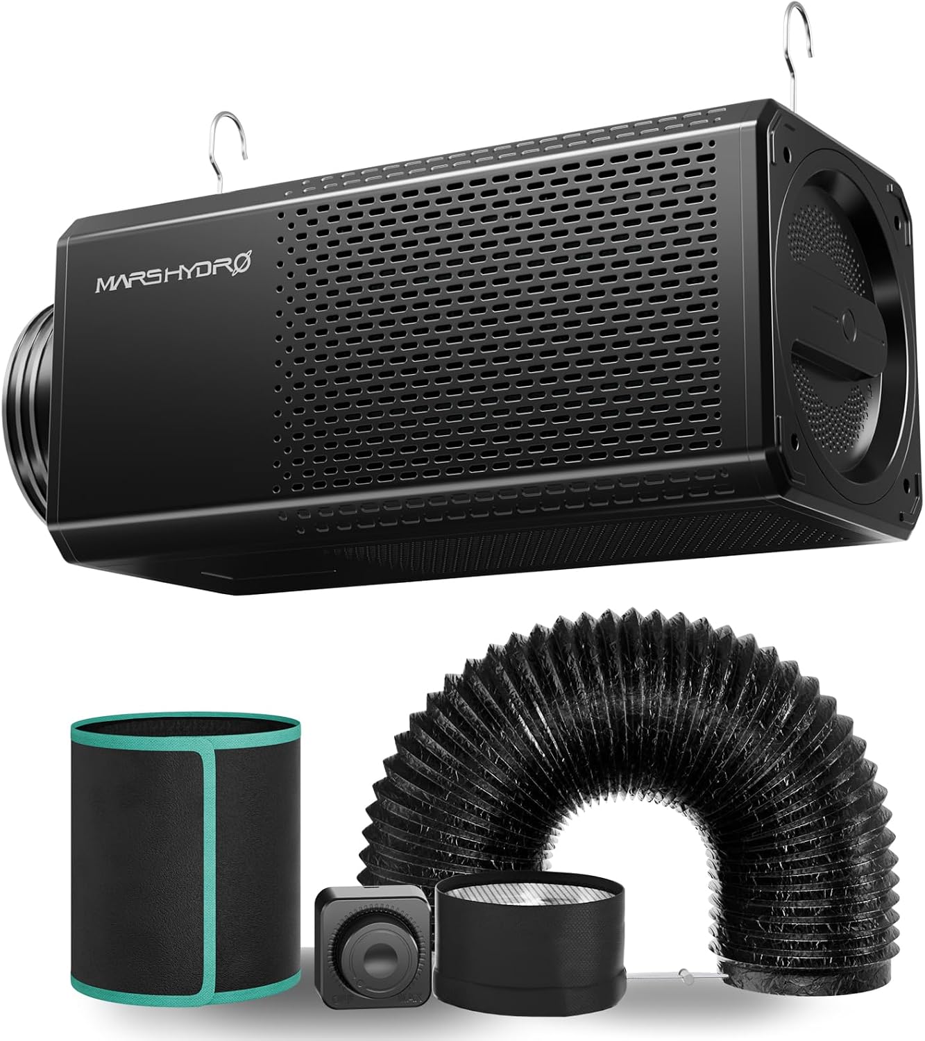 MARS HYDRO 2 in 1 Inline Fan with Carbon Filter，6" Grow Tent Ventilation System Kit, Exhaust Duch Fan with EC Motor Speed Controller，Air Filtration Kit for Hydroponics, Greenhouse, and Indoor Garden