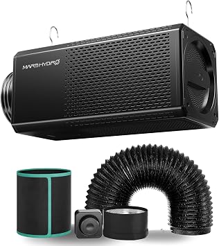 MARS HYDRO 2 in 1 Inline Fan with Carbon Filter,6" Grow Tent Ventilation System Kit, Exhaust Duch Fan with EC Motor Speed Controller,Air Filtration Kit for Hydroponics, Greenhouse, and Indoor Garden