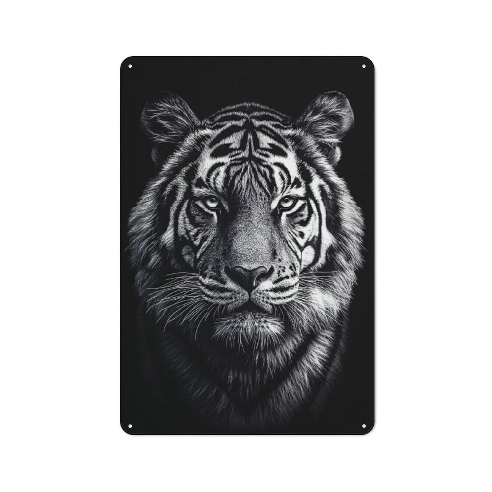 Junmoney Style Country Monochrome Tiger Portrait Poster, Picture, Metal Print, Paint By Creed Decorative Metal Sign 30X20cm, Bistro Wall Plaque For Restaurant, Kitchen, Counter Or Breakfast Nook