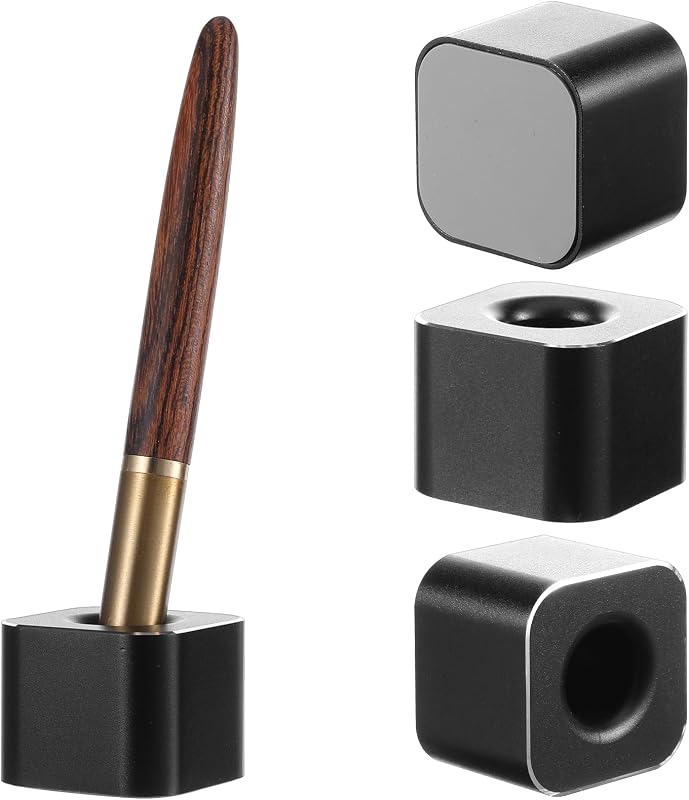 4 Pieces Single Pen Holder For Desk, Solid Metal Fountain Pen Stand, Square Pen Stand, Mini Pen Display Stand Toothbrush Holder, Desk Organizer Accessory, For Home, Office, Students, Teachers (Black)