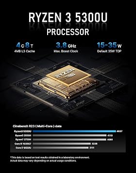 BOSGAME E5 Mini PC Office Home Ryzen 5300U (Exceeds 4300U/N150 up to 3.8GHz) 8GB DDR4 RAM 256GB SSD Mini Desktop PC 4K Triple Display Dual 2.5G LAN WiFi 5 BT5.0 Mini Computer