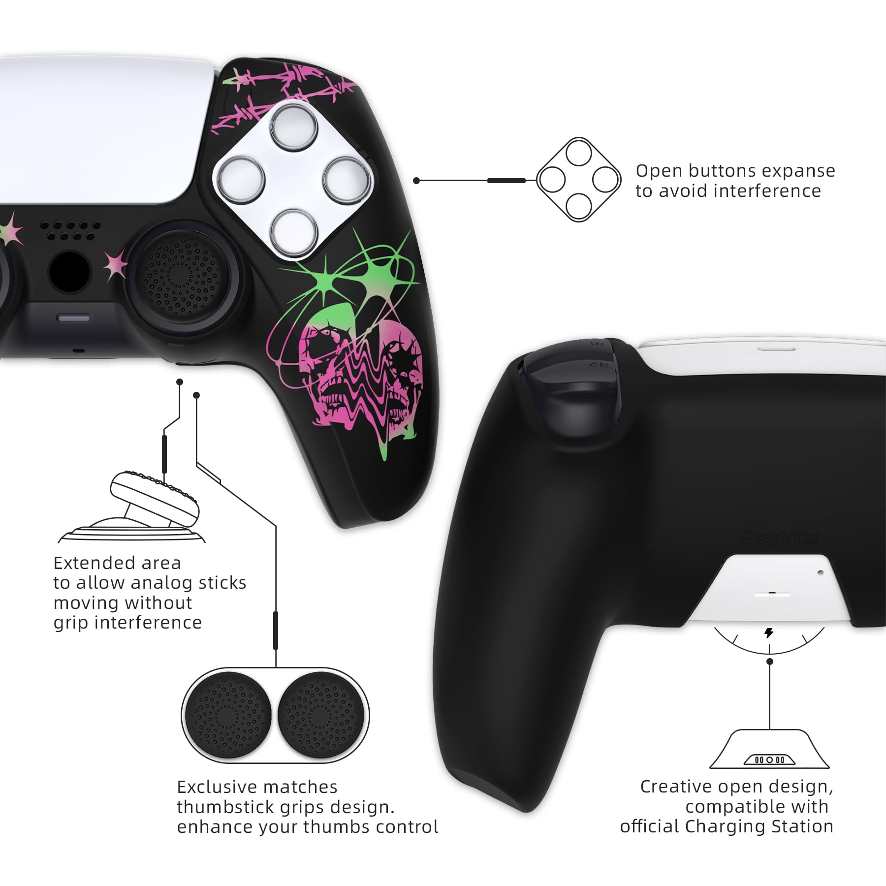 PlayVital Funda de Silicona para ps5 Mando - Cubierta Protectora Antideslizante y Suave con 6 Tapas para Pulgar, Grip Mejorado, Compatible con Base de Carga (Pure Series-Efectivo 100 Dólares) — view 24