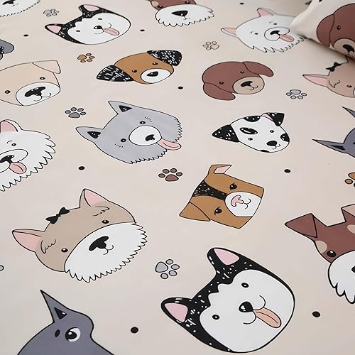 Miniatura 6 de SDY Juego de sábanas de 4 piezas para perro, tamaño Queen, lindo patrón de cachorro con bolsillo profundo, decoración de dormitorio Kawaii para