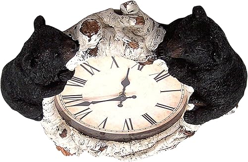 Miniatura 2 de Reloj de pared de oso negro descansando sobre marco de madera sintética blanca envejecida, decoración de pared colgante, decoración rústica de