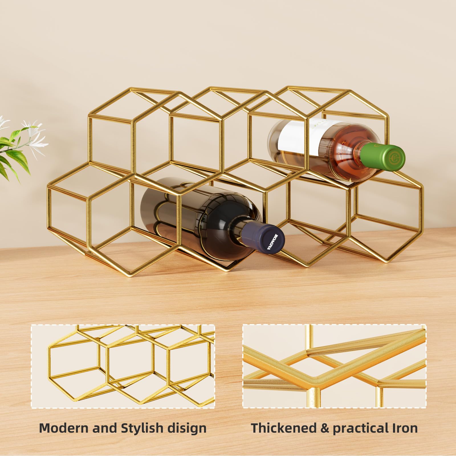Snapklik.com : Urban Deco Small Gold Wine Rack 9 Bottle Holder Countertop