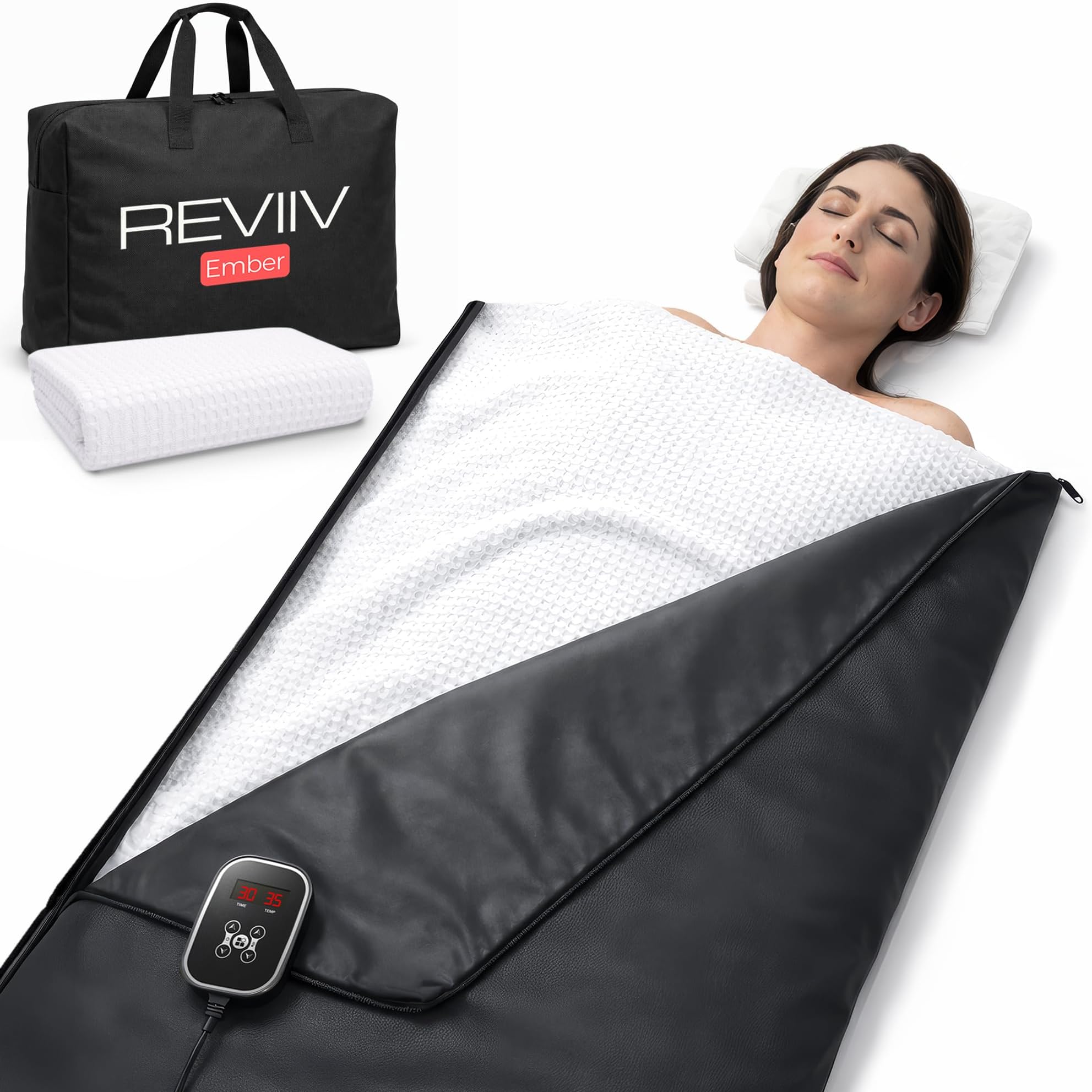 Portable Infrared Sauna Blanket for Home — True Carbon-Fiber Far Infrared, Low EMF, Insert Towel & Sauna Bag Included, 3-Year Warranty | Full Body Detox, Muscle Recovery & Relaxation | 85–185°F