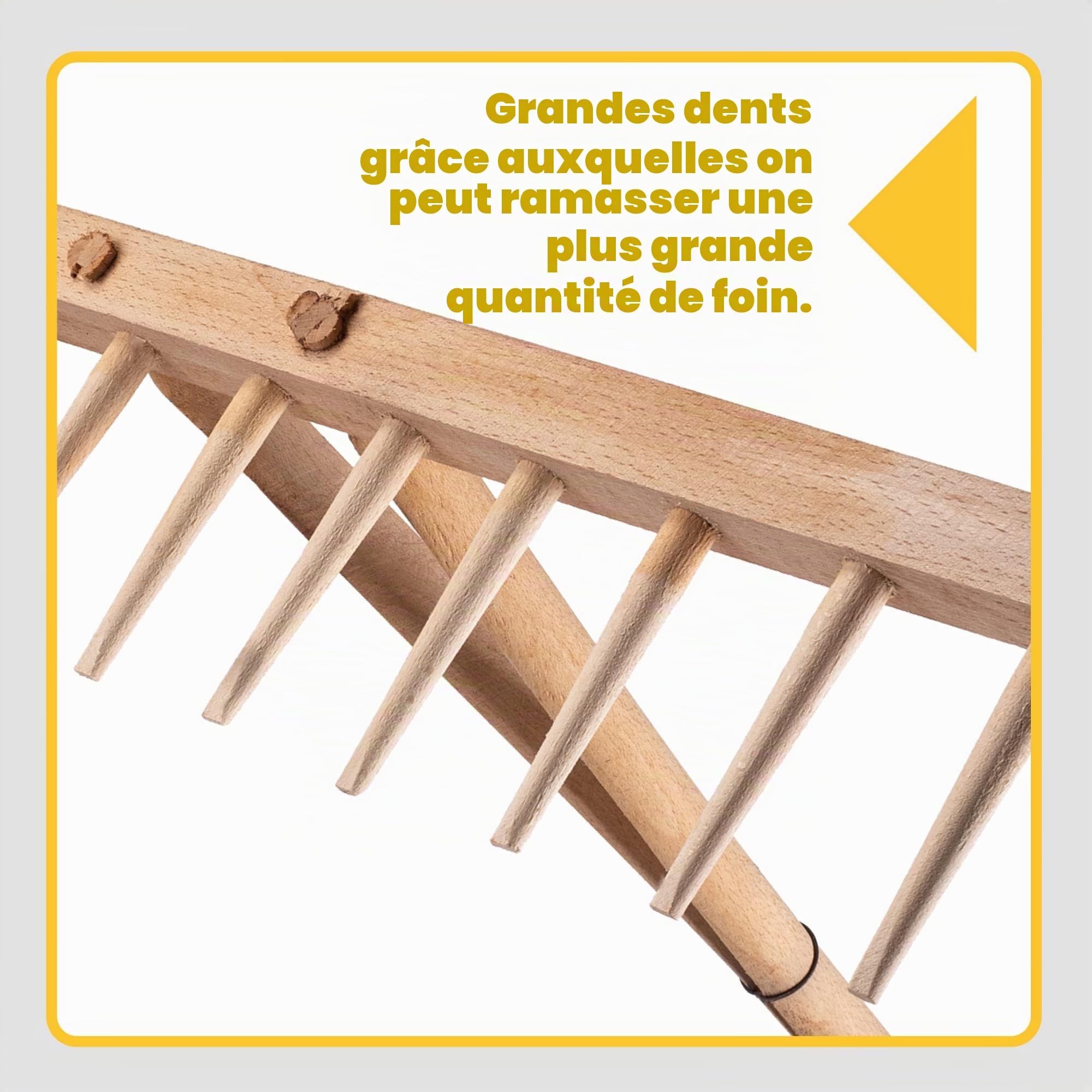 KADAX Râteau à Foin avec Manche en Bois Long pour Une Récolte Efficace et Confortable, Râteau à Feuilles de Jardin, Outil de Jardinage (Bois)