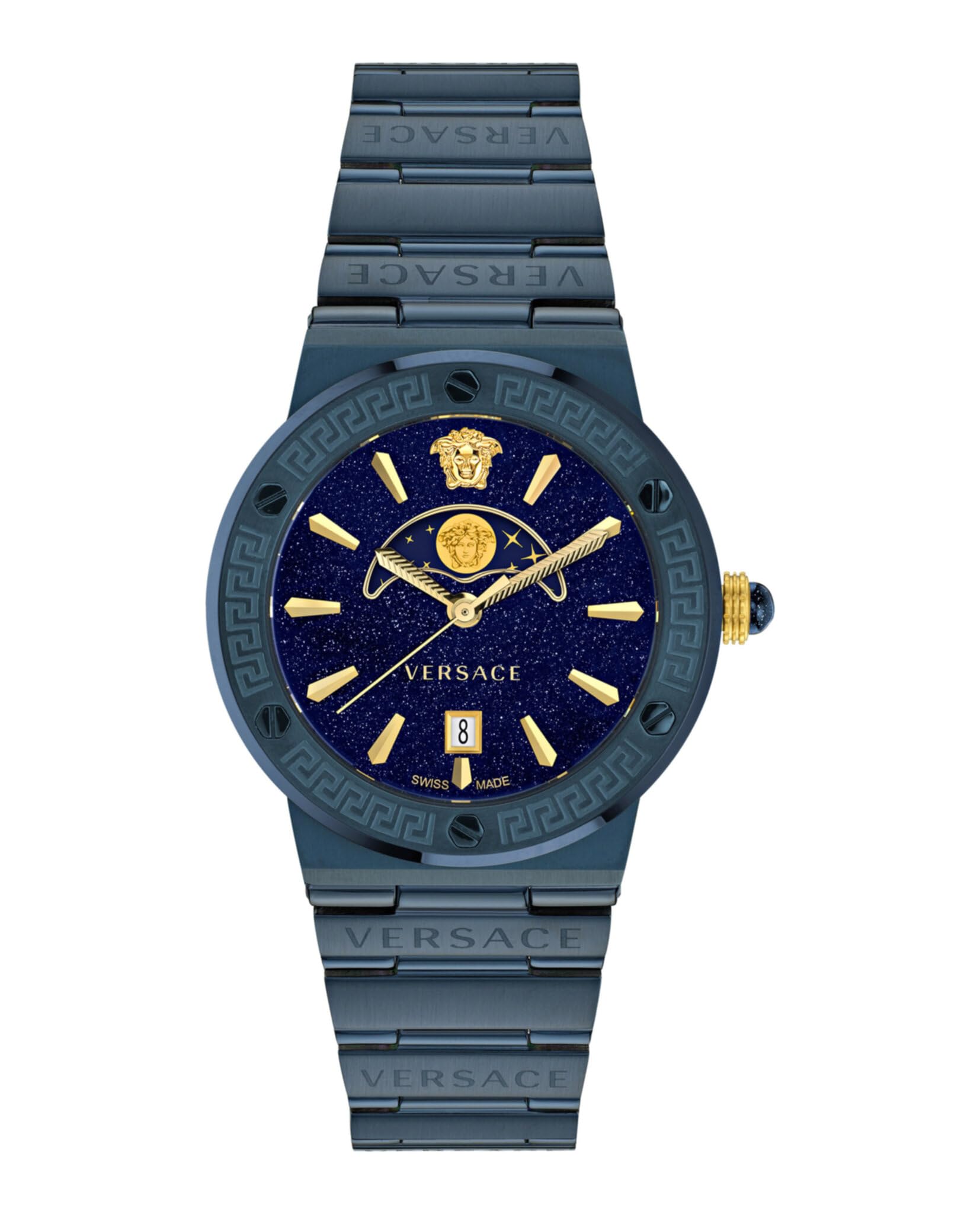 Versace Women's Analogue Quartz Watch Greca Logo Moonphase