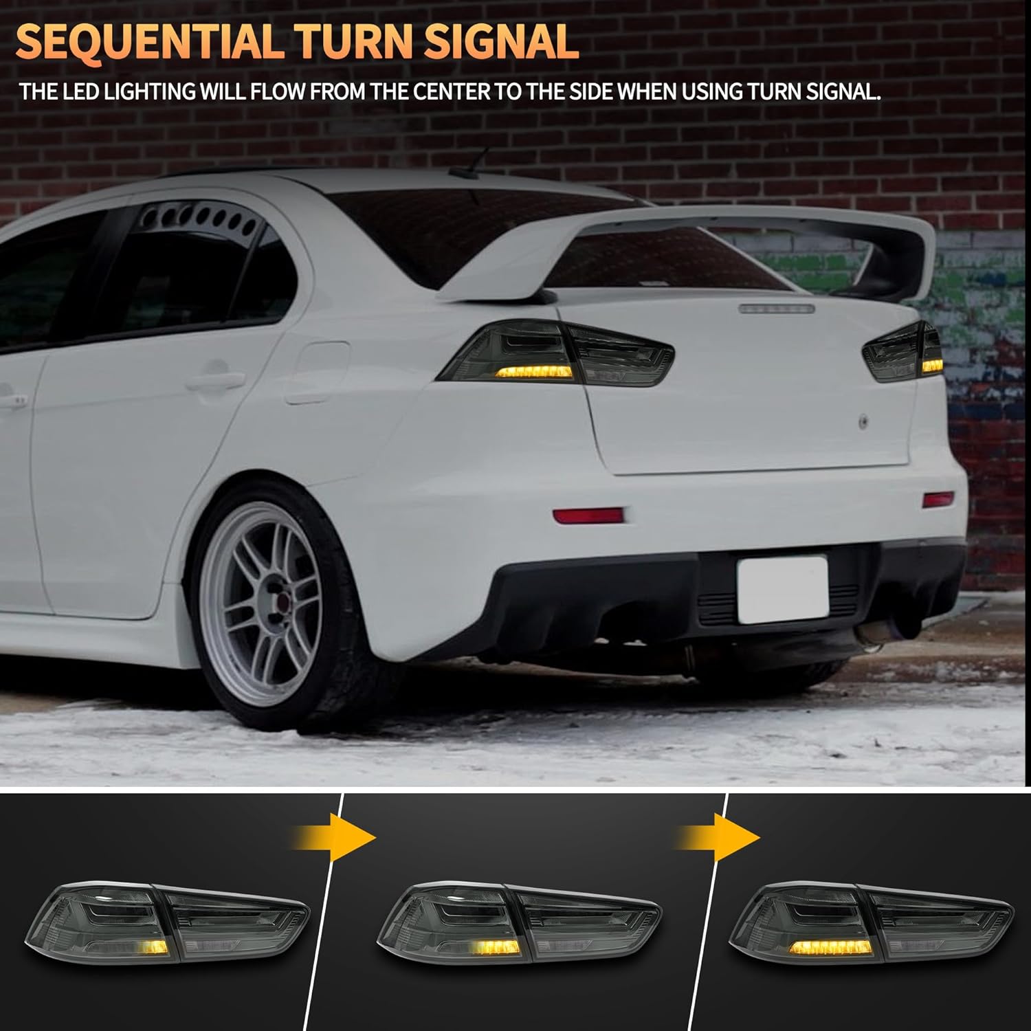 VLAND Tail Lights compatible with Mitsubishi Lancer & EVO X 2008-2020(Not For Sportbacks/fortis/io), Rear Lights Assembly with Sequential Turn Signal, 1 Pair (Smoke)