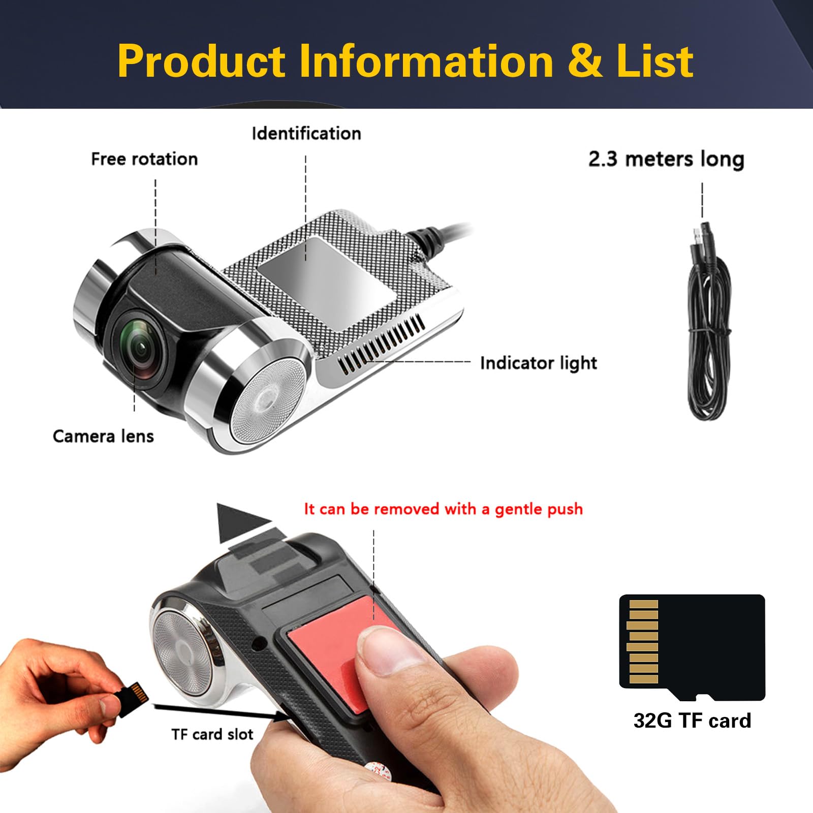 Hikity USB DVR Kamera samochodowa dla radia Android, wodoodporna, mini kamera samochodowa, rejestrator, noktowizja, rejestrator jazdy, nagrywanie pętlowe z G-sensorem, szeroki kąt 170° | Rejestrator noktowizyjny Dash Cam nagrywanie w pętli z USB DVR G-Sen