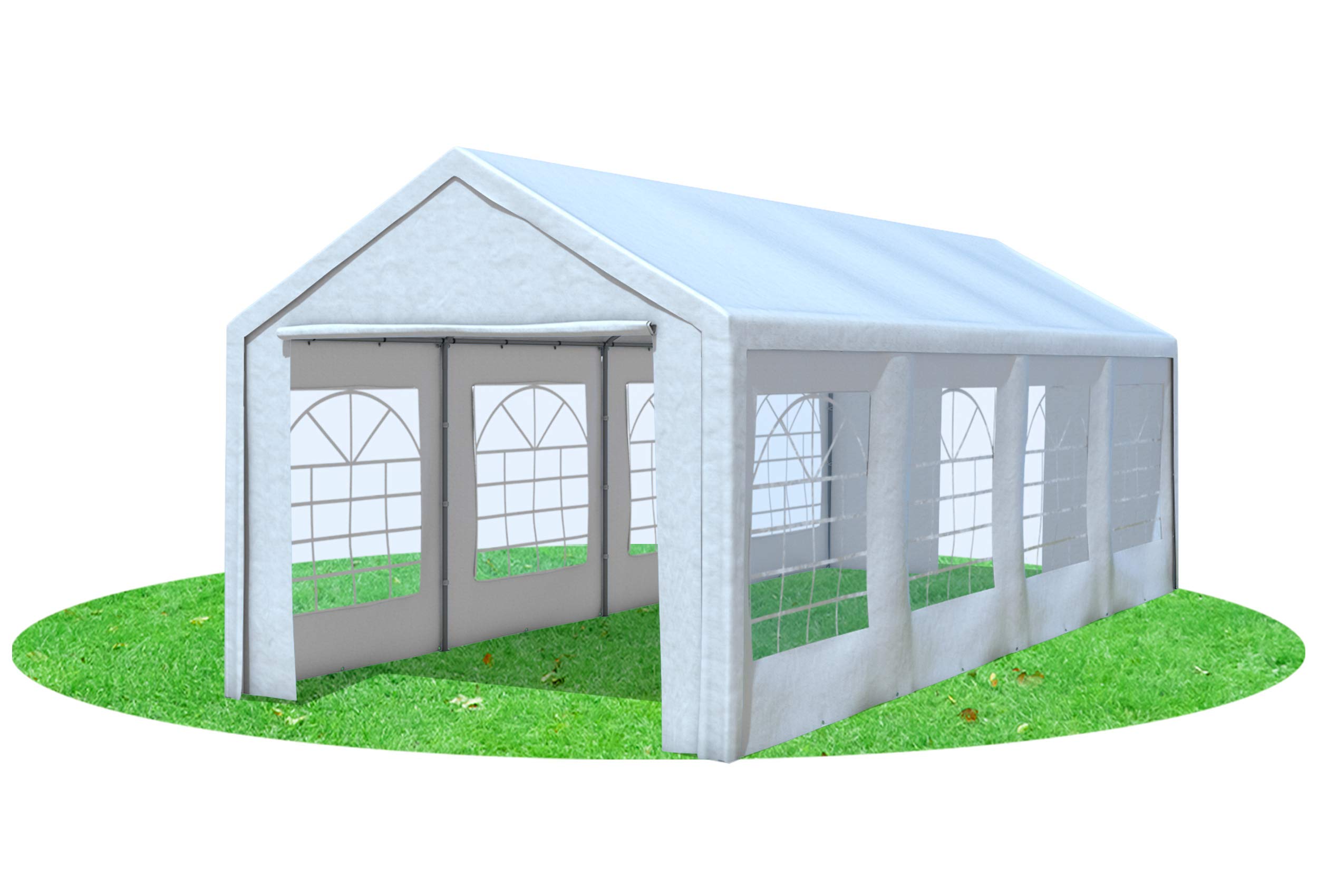 Partyzelt 3x8 M – Wasserdicht, PVC-Plane 560 G/m², Weiß-grau, Für Garten, Events, Sommer