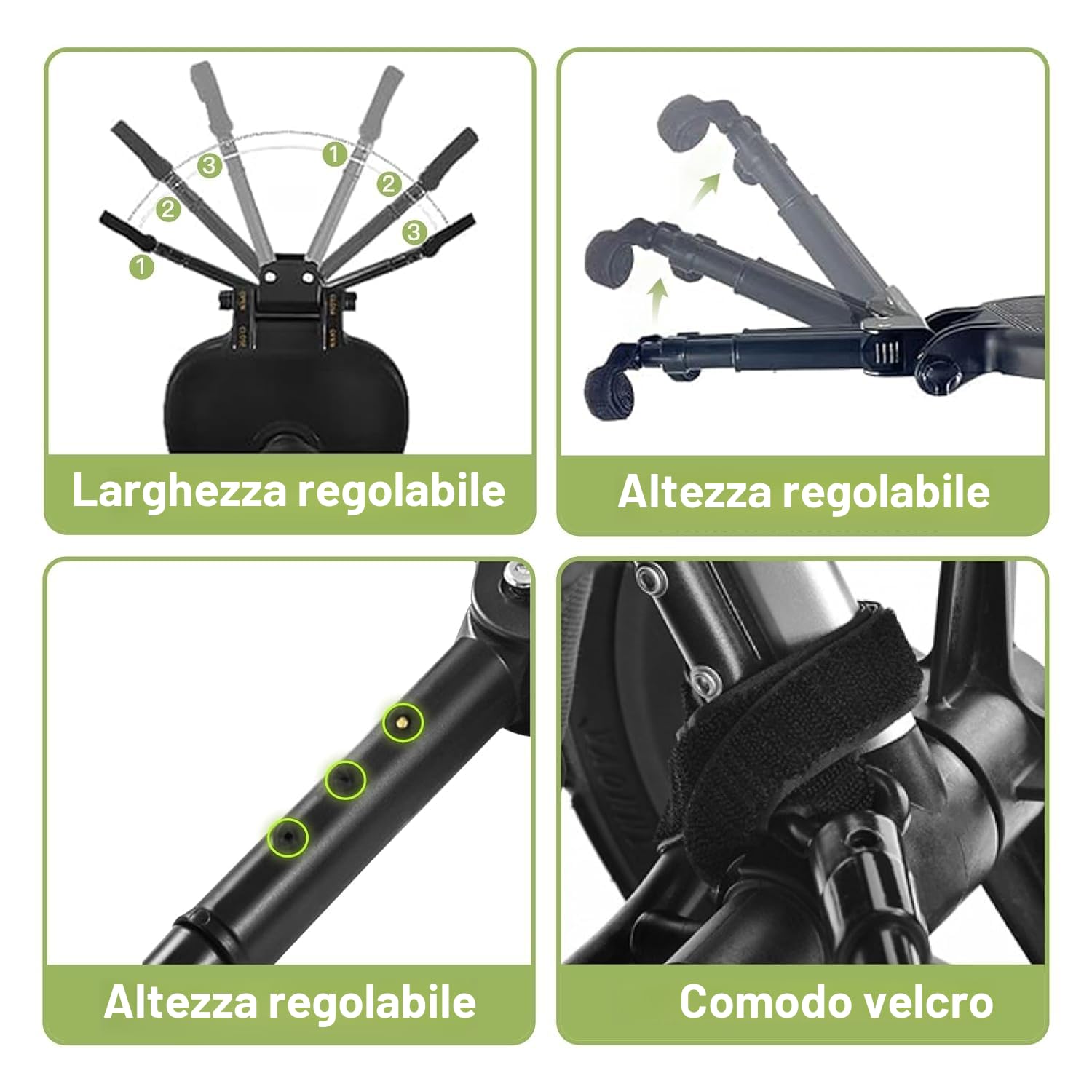 Pedana Passeggino Universale con Sellino,Tavolette Portatili per Passeggini Adatto al 99% dei passeggini, Design a Due Ruote a 360°, Sopportare un peso di 25 kg (Ruote nere)