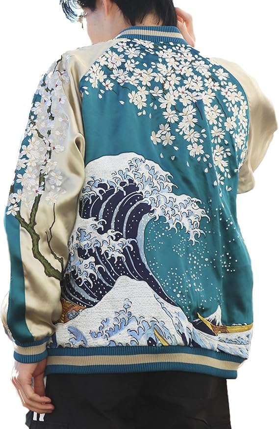 百花繚乱 超豪華刺繍　武士　風景画　レーヨン リバーシブル スカジャン　Mサイズ WESTSEA] 商品詳細