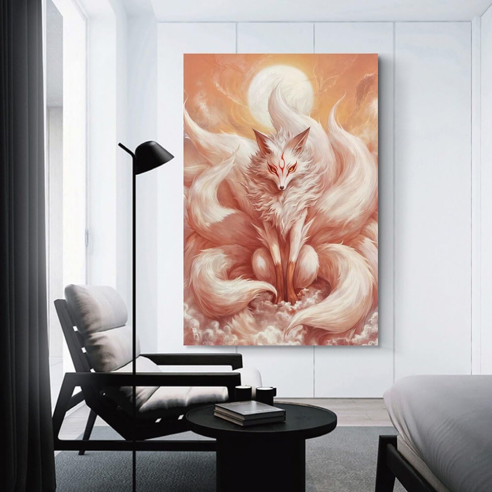 Junmoney Unframe-Style-17 Decorative Wall Artwork Nine Tailed Kitsune, 24X36inch(60X90cm), For New Homes, Bedrooms Or Workspaces, Canvas Artwork With Gifting Potential