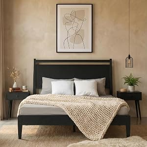 NTC Adept Wooden Bed Frame with Headboard Solid Oak and Rubber Wood Foundation with Silent Slats and Wood