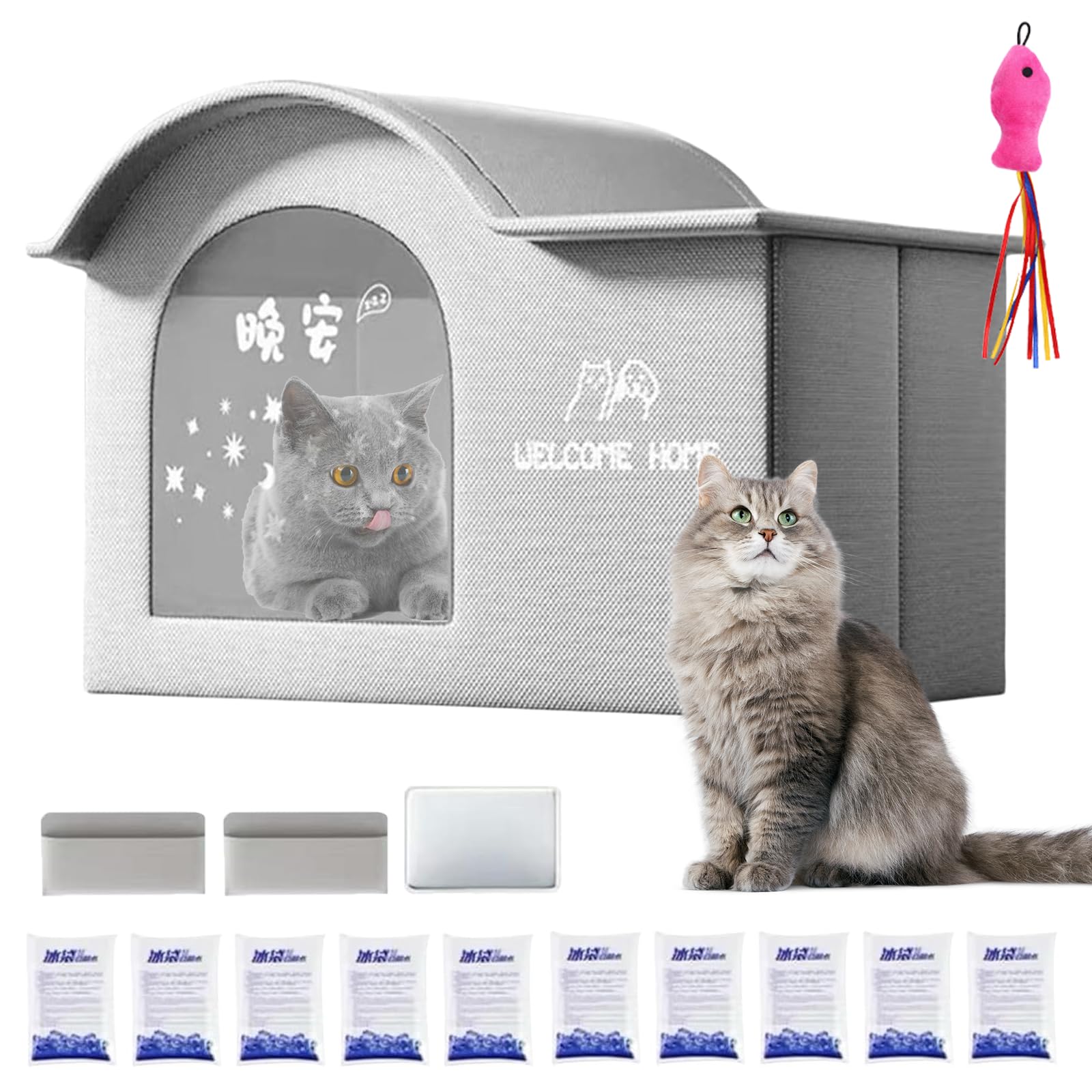 Cat Cooling House with 10 Reusable Ice Packs, Weatherproof Outdoor Cat House Shelter, Foldable Pet Cooling Bed for Summer, Insulated Dog House for Indoor and Patio Use (Grey2, 28.3 * 15.7 * 18.9in) โ image 1