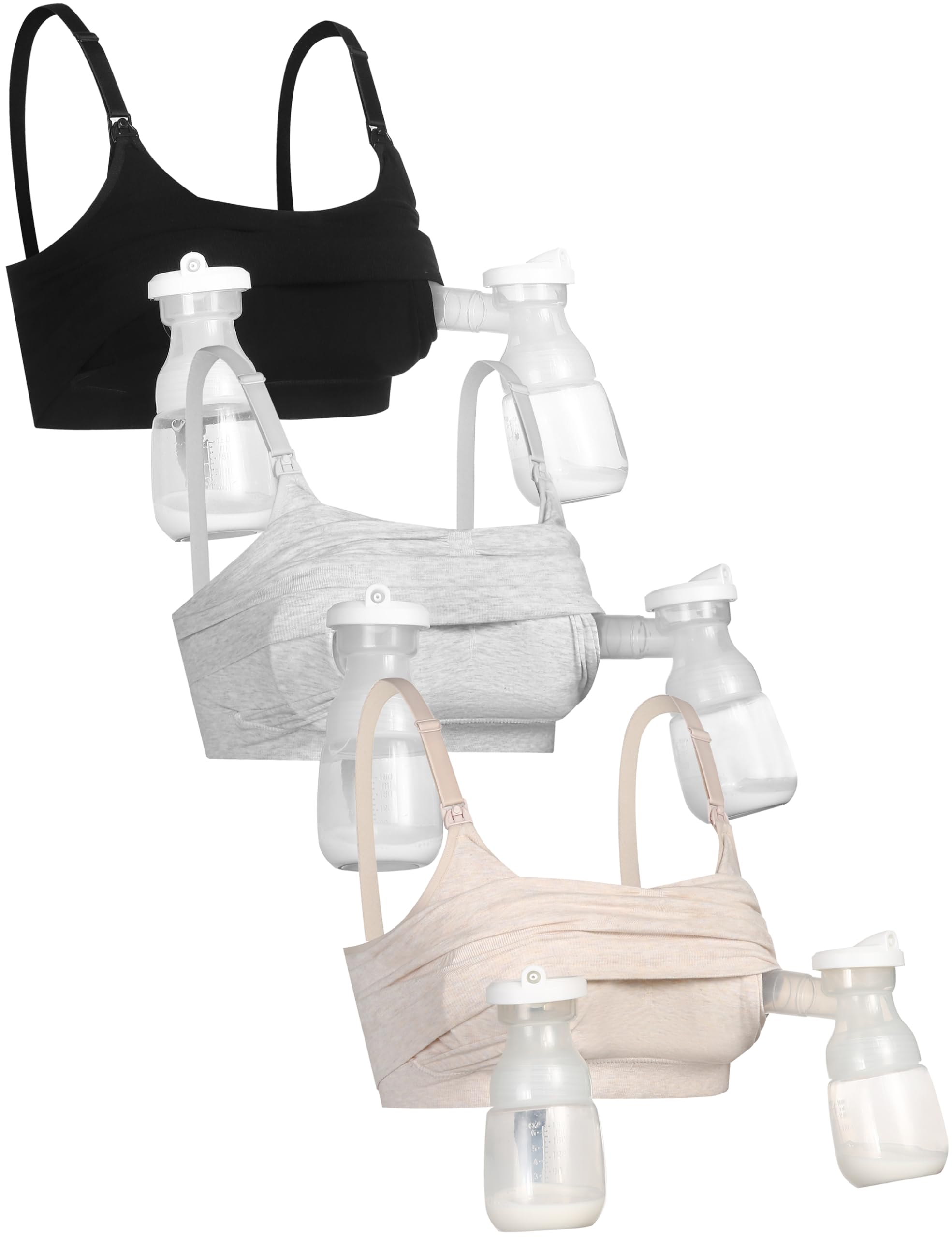 3Pack Hands Free Pumping Bra, Adjustable Pumping & Nursing Bra with EasyClip for All Breast Pumps Cotton Sleep Bra-image-39