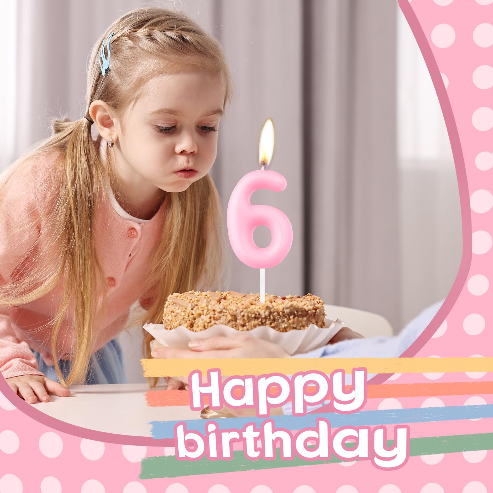 6 Candeline Di Compleanno Glitterate 3D – Numero 6 Con Perle E Decorazioni Macaron – Per Torta Ragazza 6 Anni
