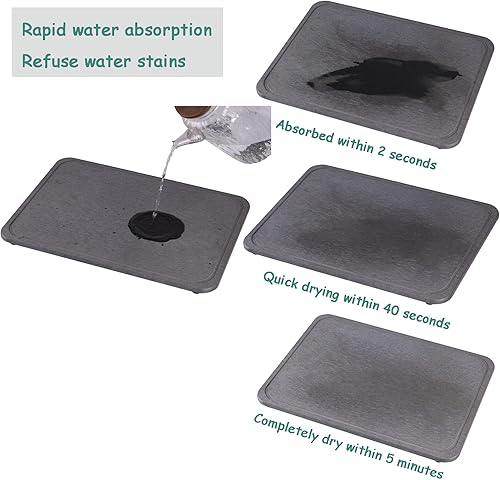 Miniatura 6 de NiuYichee Tapete de secado para encimera de cocina (16 x 12 pulgadas), posavasos de diatomita absorbente de agua, organizador de fregadero seco