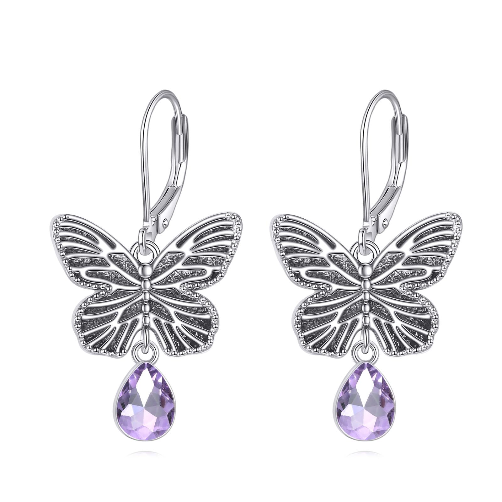 Boucles d'oreilles papillon en argent 925 et améthyste de prestige - 7
