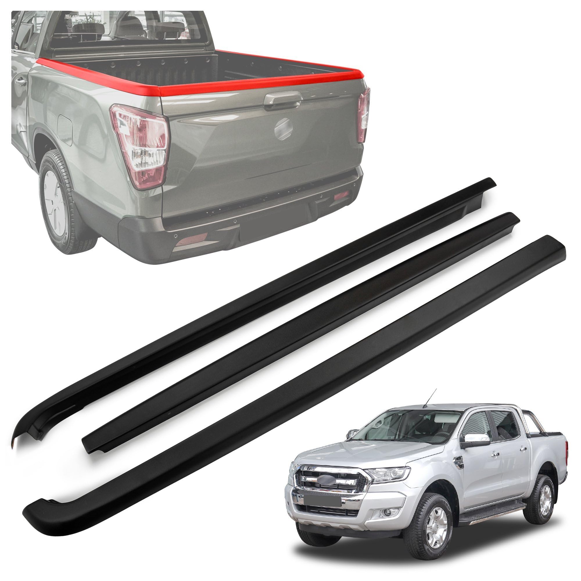 CHROMEMASTER Cubierta del Borde para la Superficie de Carga del Pick-up Compatible con Ford Ranger Crew Cab 4D 2011-2023 | Tira Protectora para el Borde de Carga; Protección contra Rayones