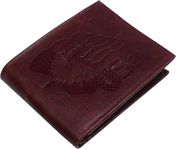 MARSHAL RFID Blocking Genuine Leather Mens Bifold Eagle USA Flag Wallet Gift Burgundy