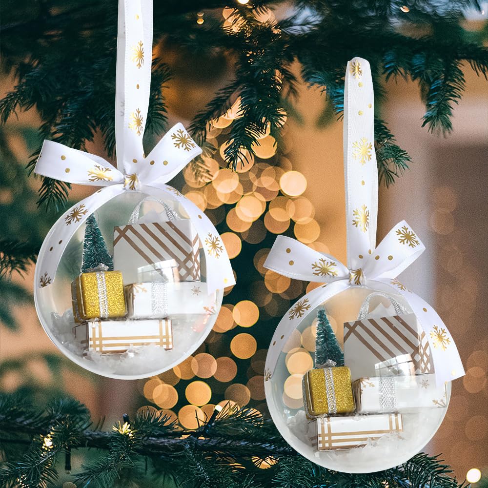 Photo 1 of 2Pcs New Funny Ornament, Mini Christmas Tree with Mini Gold Box in Clear Balls, 3.54inch Hanging Mini Packages Xmas Ornaments for Home Party Birthday Christmas New Year Decorations (Gold Box)
