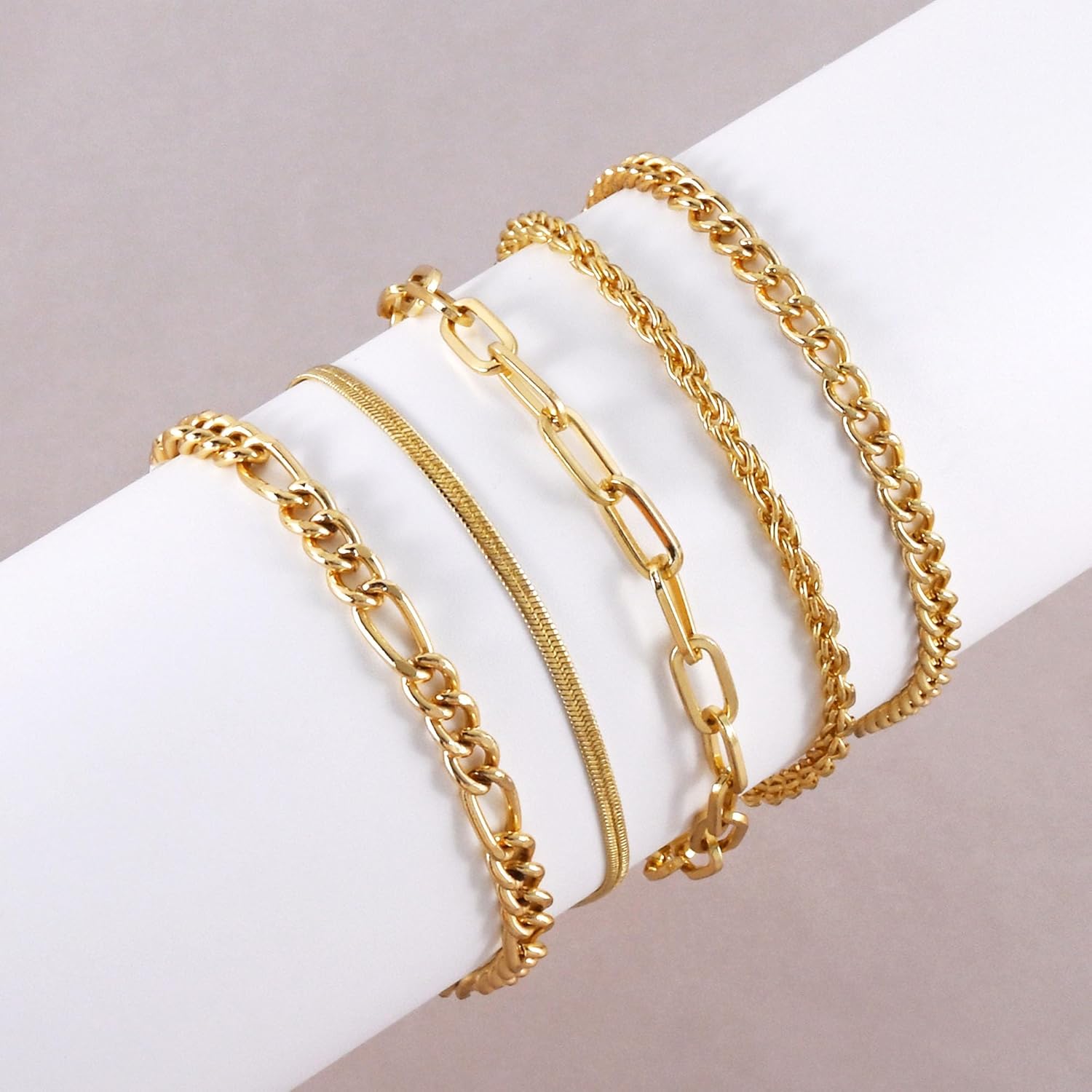 VIBILIA Dainty Gold Chain Bracelet for Women Trendy Stackable Adjustable Layered Metal Bracelet Gold Plated Twist Link Figaro Chain Paperclip Bracelets Fashion Jewelry - Image 4