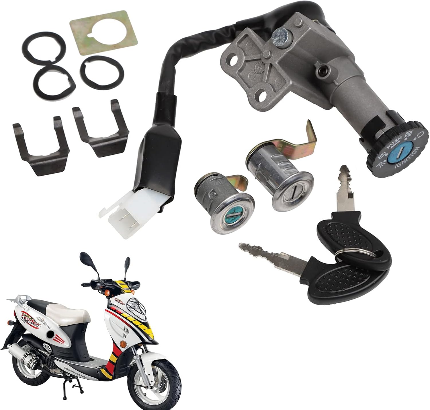 Minho GY6 50cc 150cc Scooter Ignition Switch Key Lock Set Fit for Chinese GY6 Scooter Mopeds Roketa MC-07 Bahama，Taotao VIP，jmstar Zeus，Jonway YY50QT-21，Peace Sports Womoto