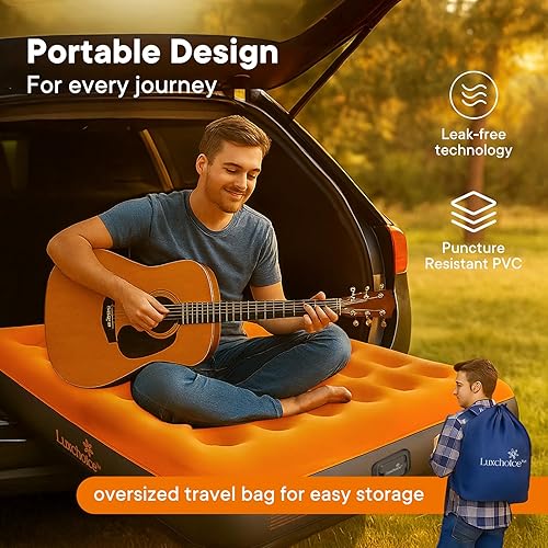 Miniatura 8 de Colchón de aire con bomba recargable USB incorporada, colchón inflable para campamento, colchón inflable portátil, cama de aire, cama de invitados