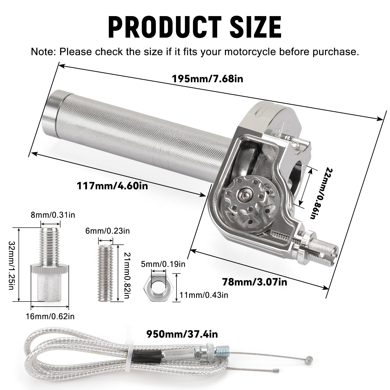 XINGWU Kit de acelerador universal de 7/8 pulgadas y 22 mm CNC de acción rápida con cable de acelerador para CRF KLX SSR TTR 50cc-250cc Dirt Pit Bike Mini Bike ATV motocicleta (plata)