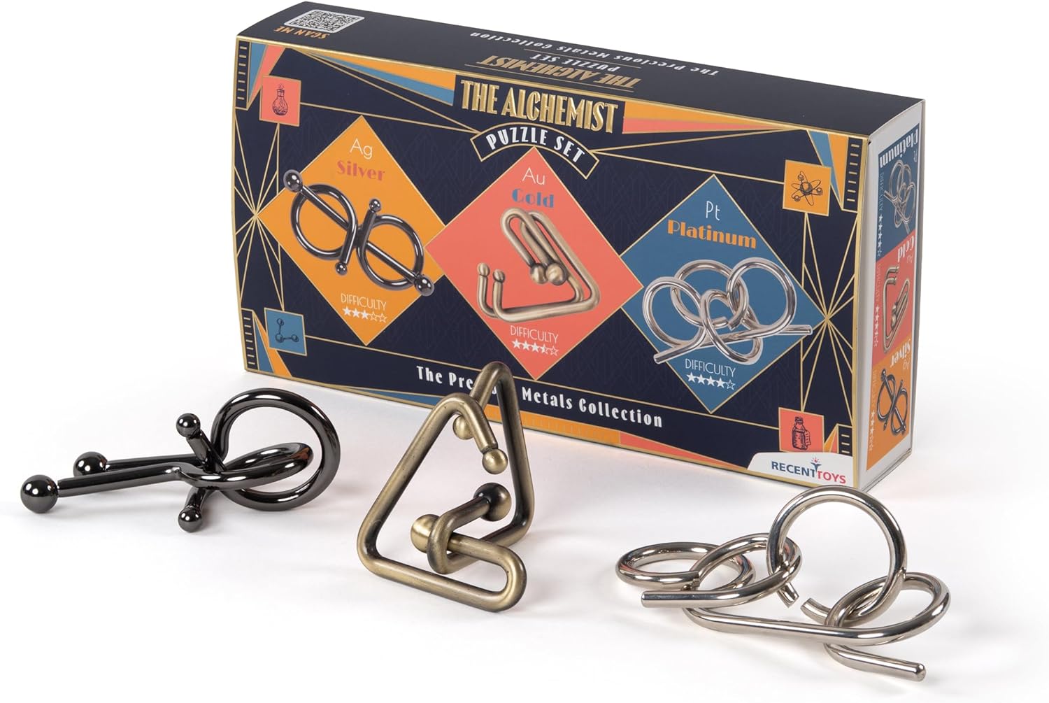Recent Toys The Alchemist Metal Brain Teaser Puzzles, Set of 3, Assembly and Disassembly Games for Teenagers, Adults and Puzzlers