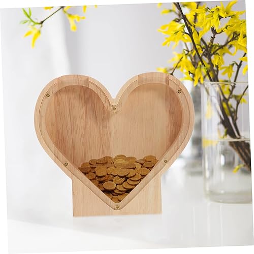 Miniatura 8 de Toyvian Alcancía de madera transparente con forma de corazón, caja de ahorro de dinero para niños adultos, día de la madre, regalo de cumpleaños,