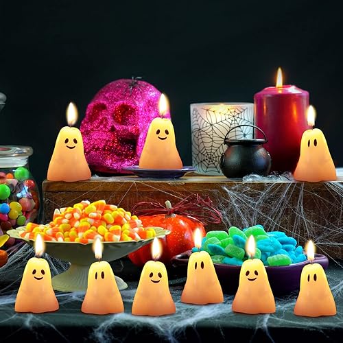 Miniatura 7 de Nuanchu 12 velas de calabaza fantasma de Halloween, divertidas velas perfumadas con forma espeluznante, mini lindas velas de cera para otoño,