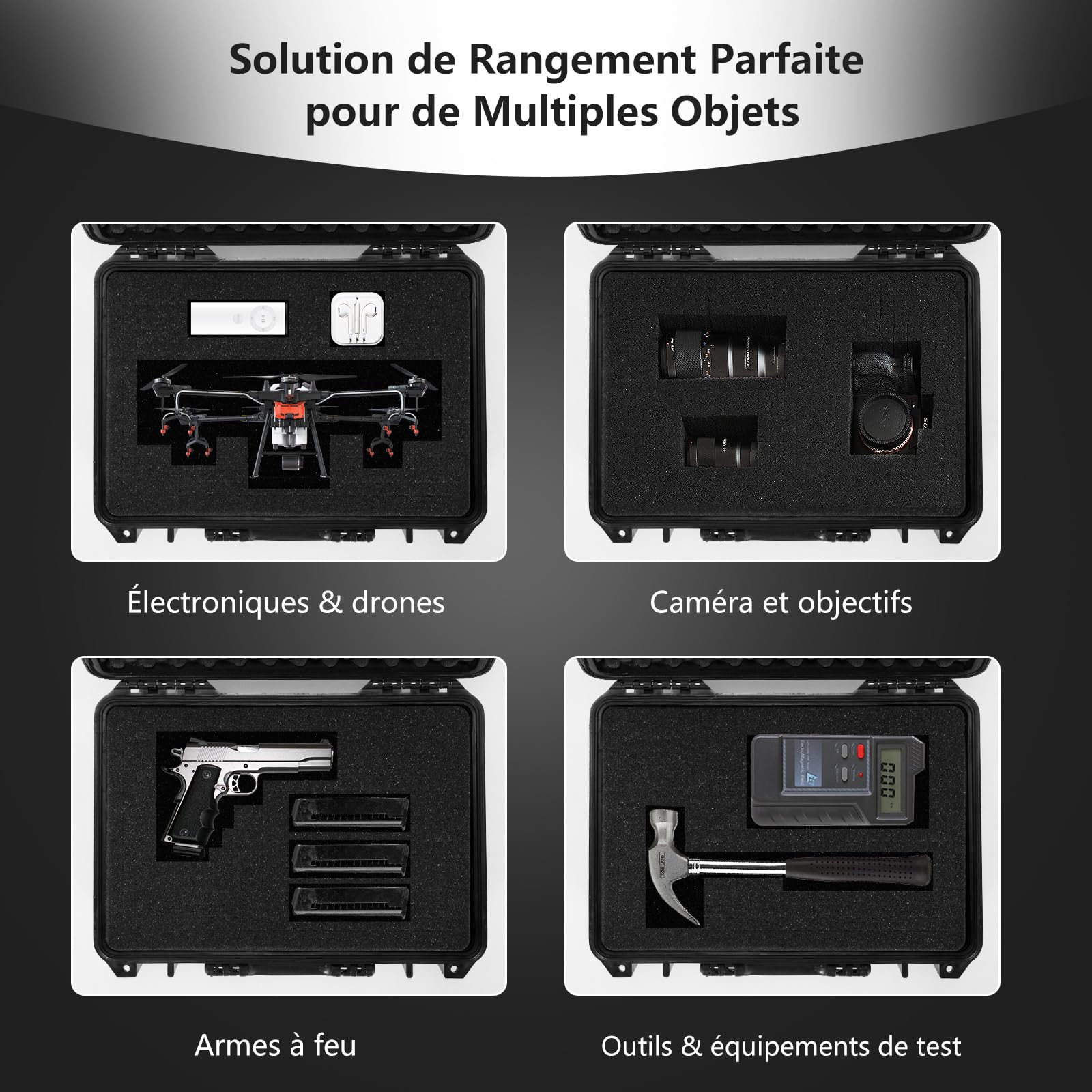 COSTWAY Valise Étanche pour Appareil Photo, Coffret de Protection Universel 47 x 37 x 18 cm, avec Insert en Mousse, Étui Rigide Étanche Portable pour Électronique Drone Caméra (18 Pouces)