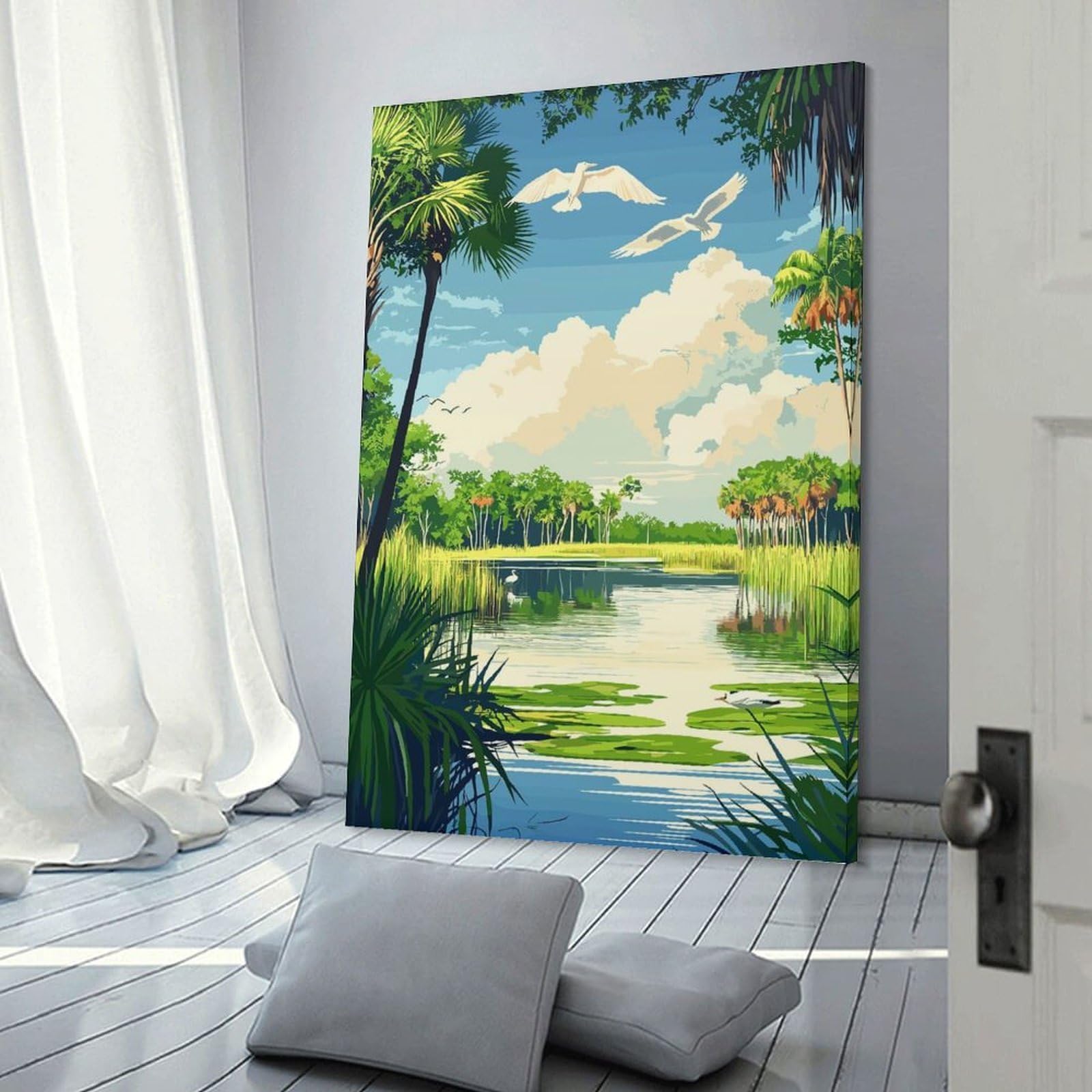 Junmoney Frame-Style-17 Canvas Art Print Florida River Landscape, 20X30inch(50X75cm), For Contemporary Homes, Apartments Or Offices, Decorative Canvas Decor For Home Updates