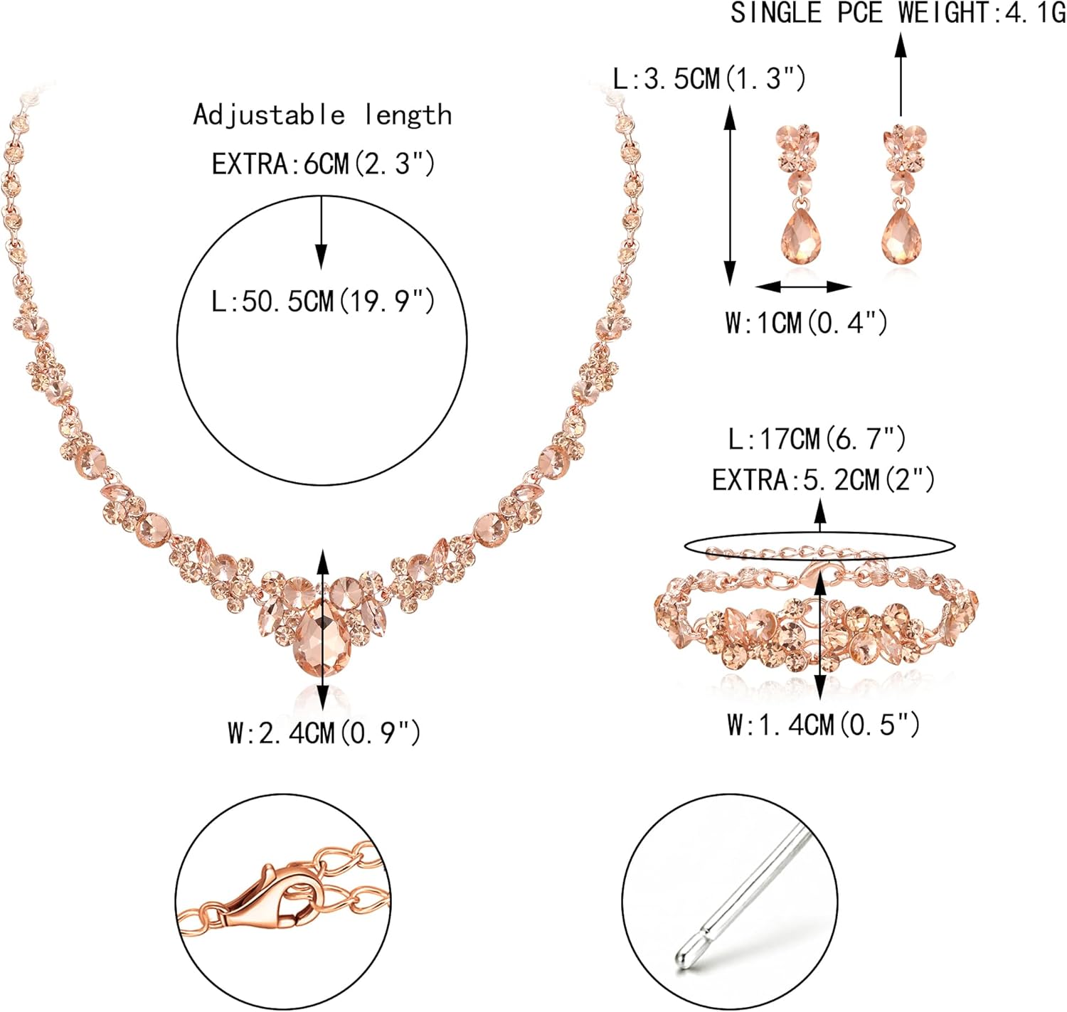 EVER FAITH Wedding Crystal Jewelry Sets for Bride Bridesmaid, Glamour Teardrop Rhinestone Bridal Prom Necklace Dangle Earrings Bracelet Set for Women - Image 5