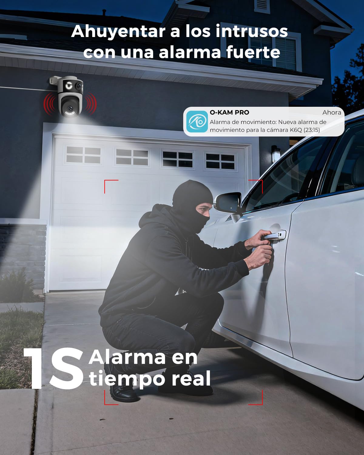 Reobiux 2K Camara Vigilancia WiFi Exterior con Doble Lente, Cámara IP Vigilancia Domicilio con Visión Nocturna Color, Seguimiento Automático, Audio Bidireccional, Grabación Continua 24/7, 2 Pack