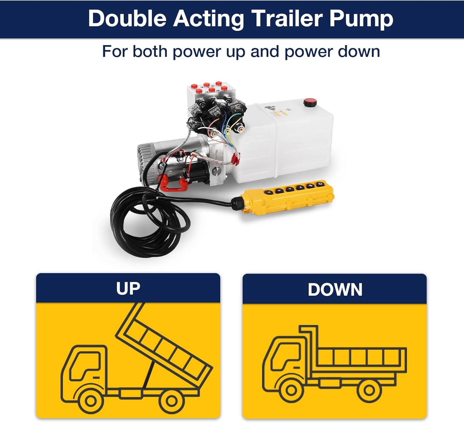 Hydraulic Power Unit 6 Way 6 Quart Hydraulic Pump Double Acting Dump Trailer Pump 12V DC Solenoid Electric Hydraulic Pump with Plastic Reservoir for Dump Trailer Car Lifting