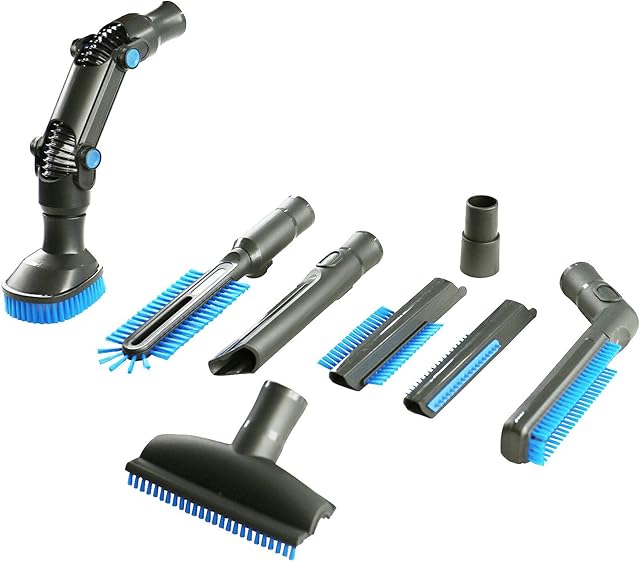 4YourHome Brush Attachment Tool Kit for Numatic Henry Hetty Vacuum Cleaners, Includes Grey 32mm tools with blue bristles and 8 different accessories