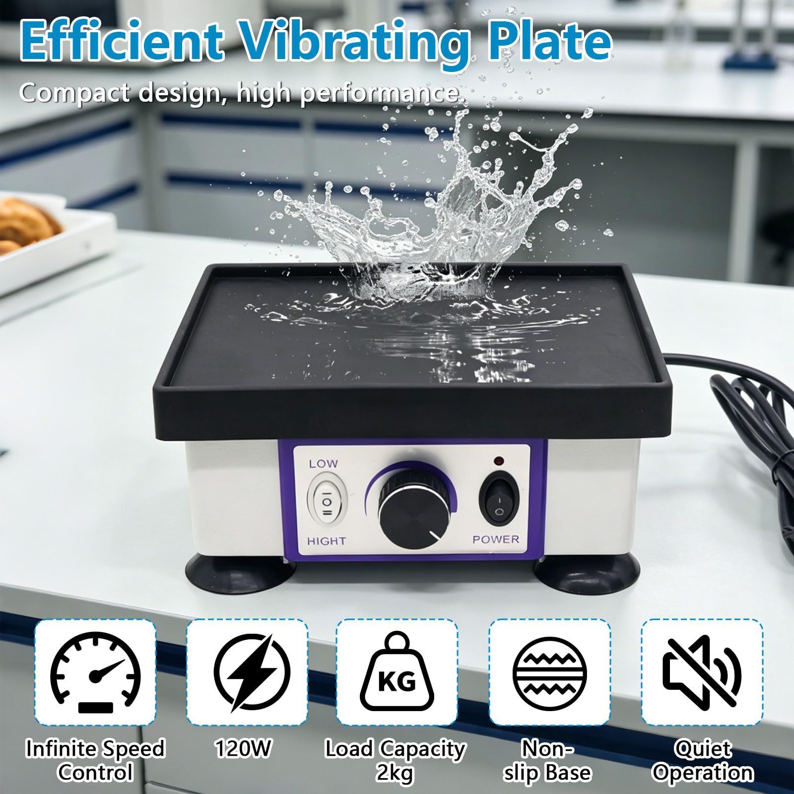 Gipsrüttler, 120W Square Rüttelplatte, Tragfähigkeit 2Kg, Einstellbare Geschwindigkeit, Elektrisch Lab Vibrator für Zahnärzte Klinik und Labore