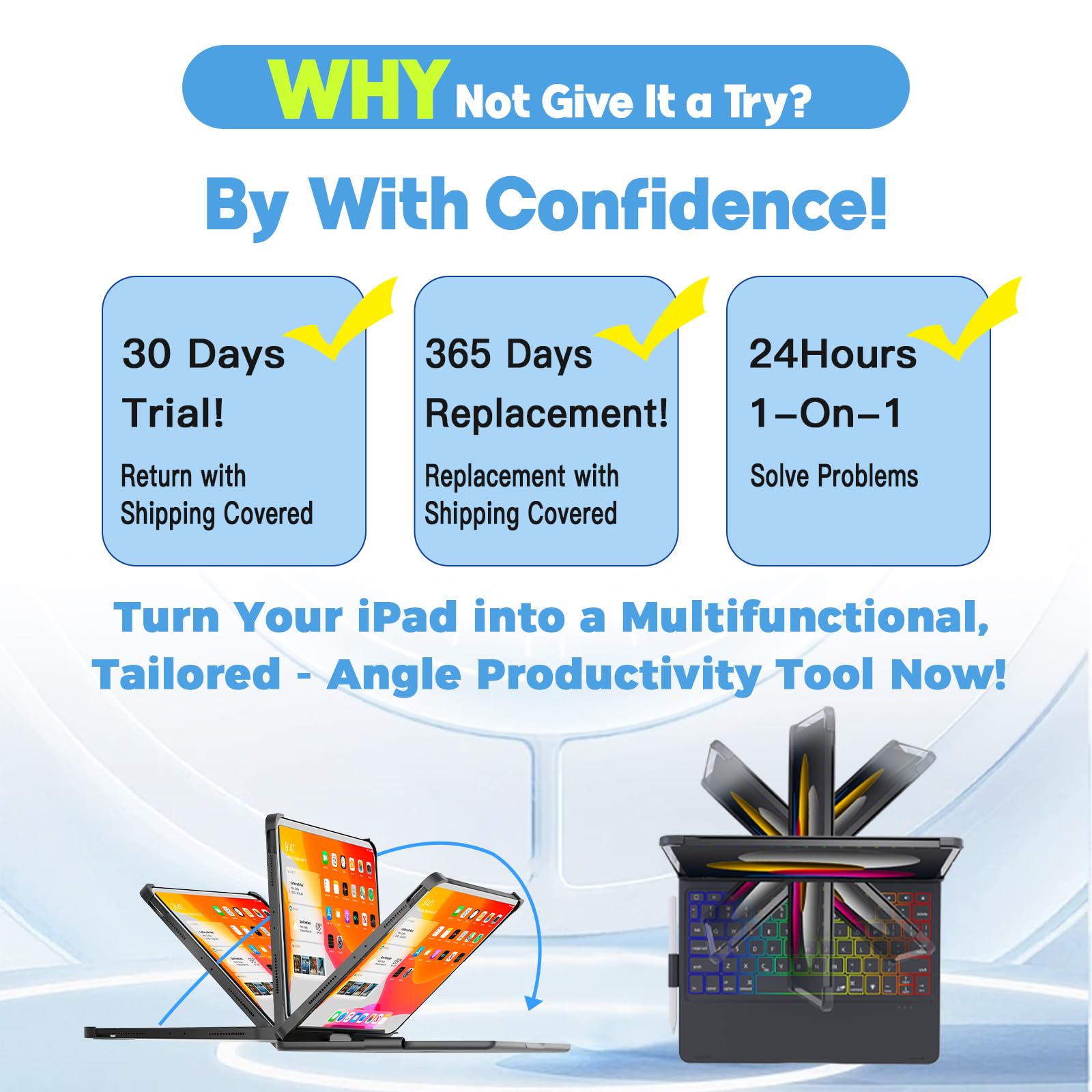 BABG Keyboard Case for iPad Air 13 inch&iPad Pro 13 inch&iPad 12.9 inch 6th/5th /4th/3rd Gen,Mulit-Toupad,360° Rotatable,Backlits-Black