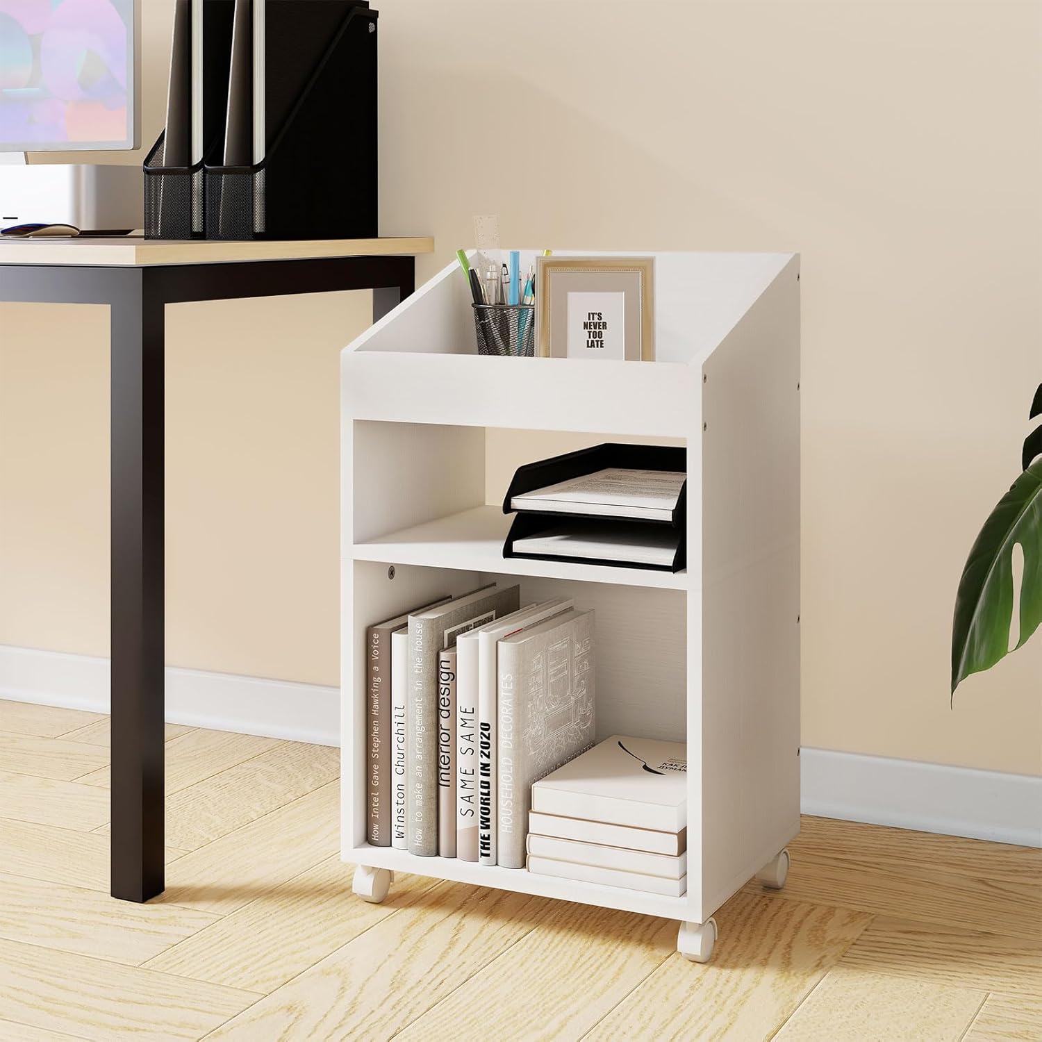 3-Tier Mobile Files Cabinet, Under Desk White Storage Organizer with Wheels for Home Office (White) - Image 9