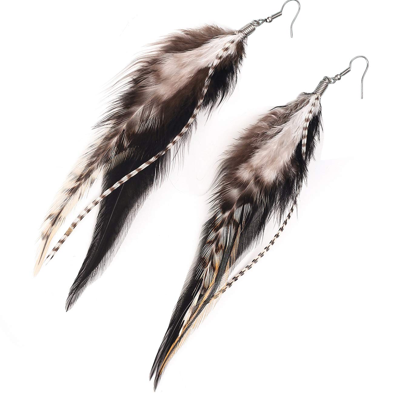 lureme Bohemian Multicolor Pheasant Feathers Dangle Earrings Handmade Natural Feather Earrings (er006314)