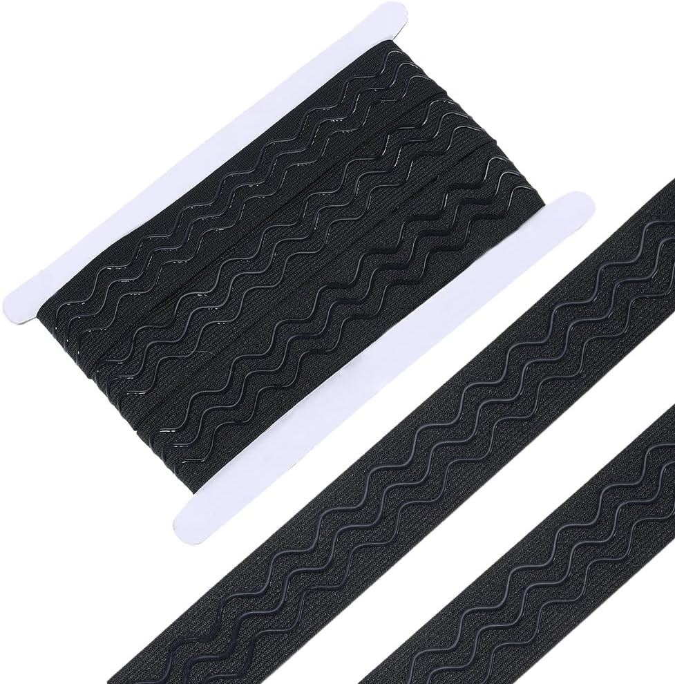 GORGECRAFT 5Yds*34.5mm Non-Slip Elastic Ribbon Wave Silicone Elastic Gripper Band Tape Stretch Rubber Straps Belt Waistband for Clothing Garment Sewing Crafts Sports Shorts Black