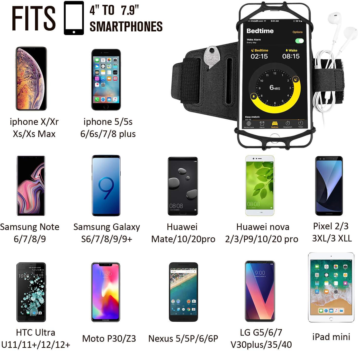 Newppon Cell Phone Holder Armbands :with Key Pocket & 360° Rotatable Compatible for iPhone 12 Pro/12 Mini/SE 2020/11 Pro/Xs/XR/X/8/Plus, Fits All 4-6.7 Inch Smartphones,for Exercise Workout