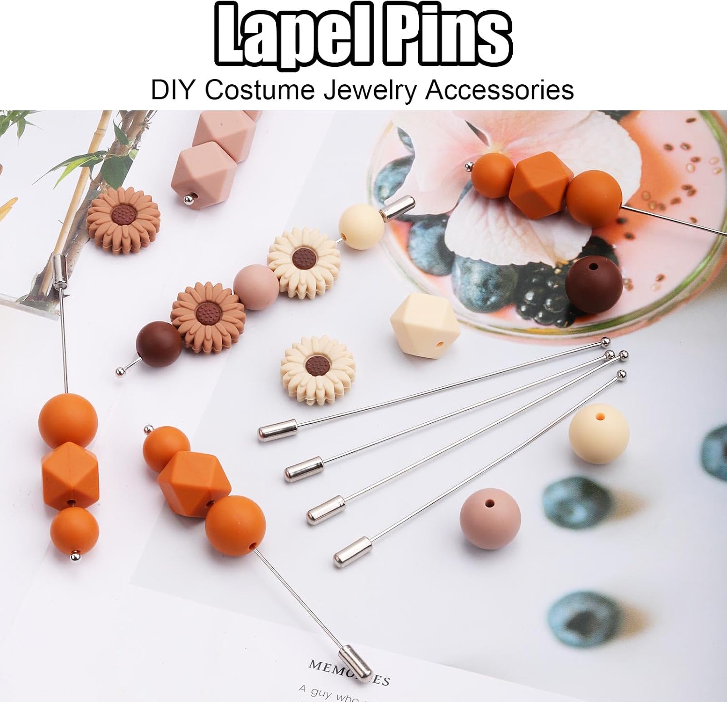 25 Pcs Brooch Pin Sticks, Stainless Steel Corsage Lapel Needle, Metal Boutonniere Safety Pins, Long Needle Eye Pin with Stopper for Men Suit Tie Hat Scarf Jewelry Making Craft Accessories Supplies
